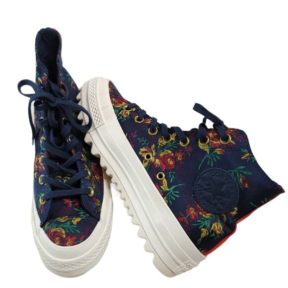 Converse Platform CTAS Lift Ripple Obsidian Navy Floral Sneakers, Size 7, New - Picture 5 of 9